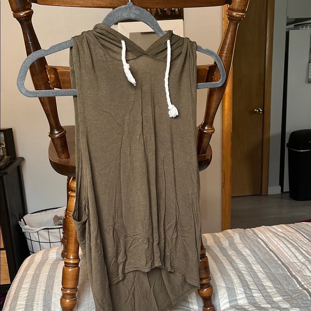 Olive Green Muscle Tee with Hood